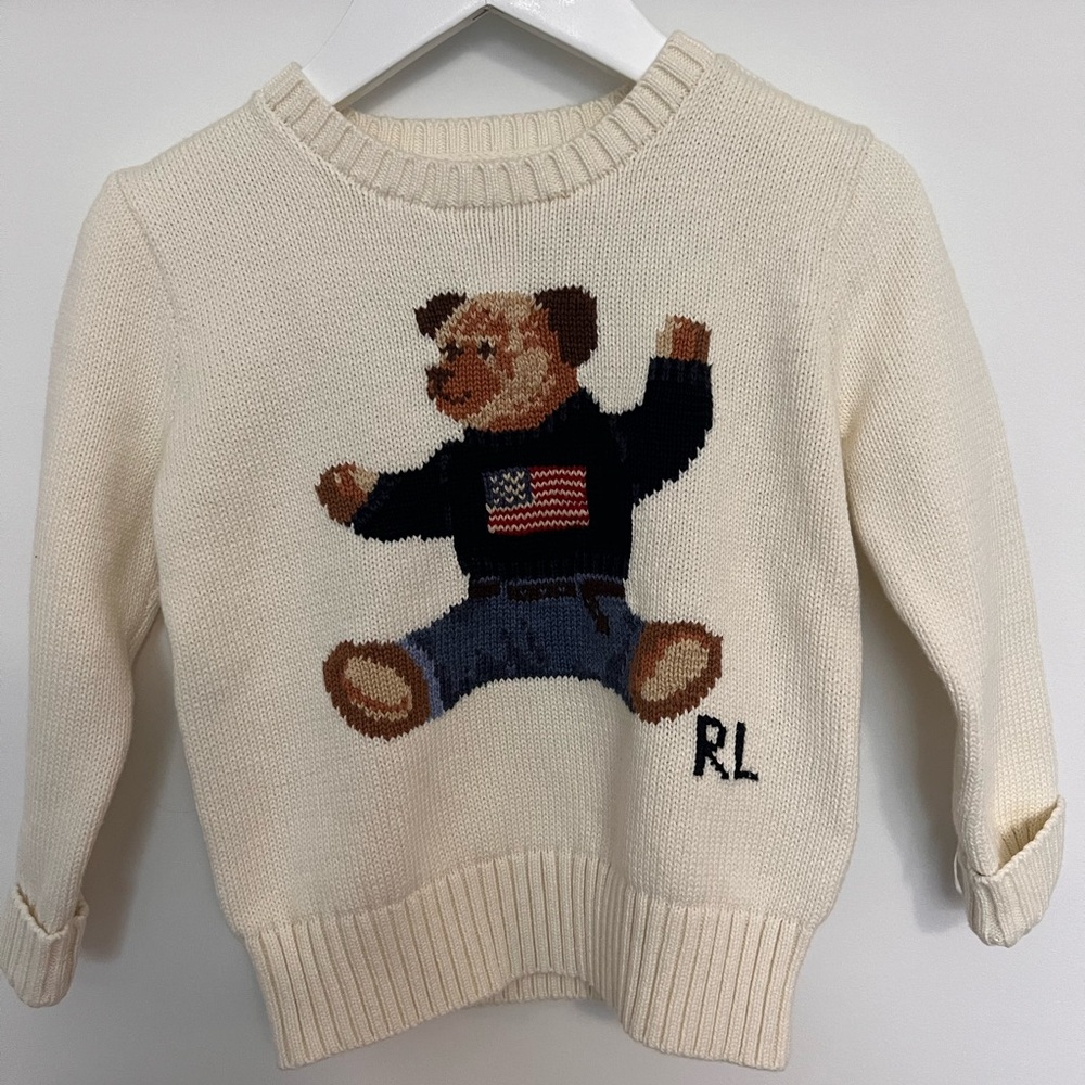 NWT Ralph Lauren Knit USA Flag Bear Sweater 24 month